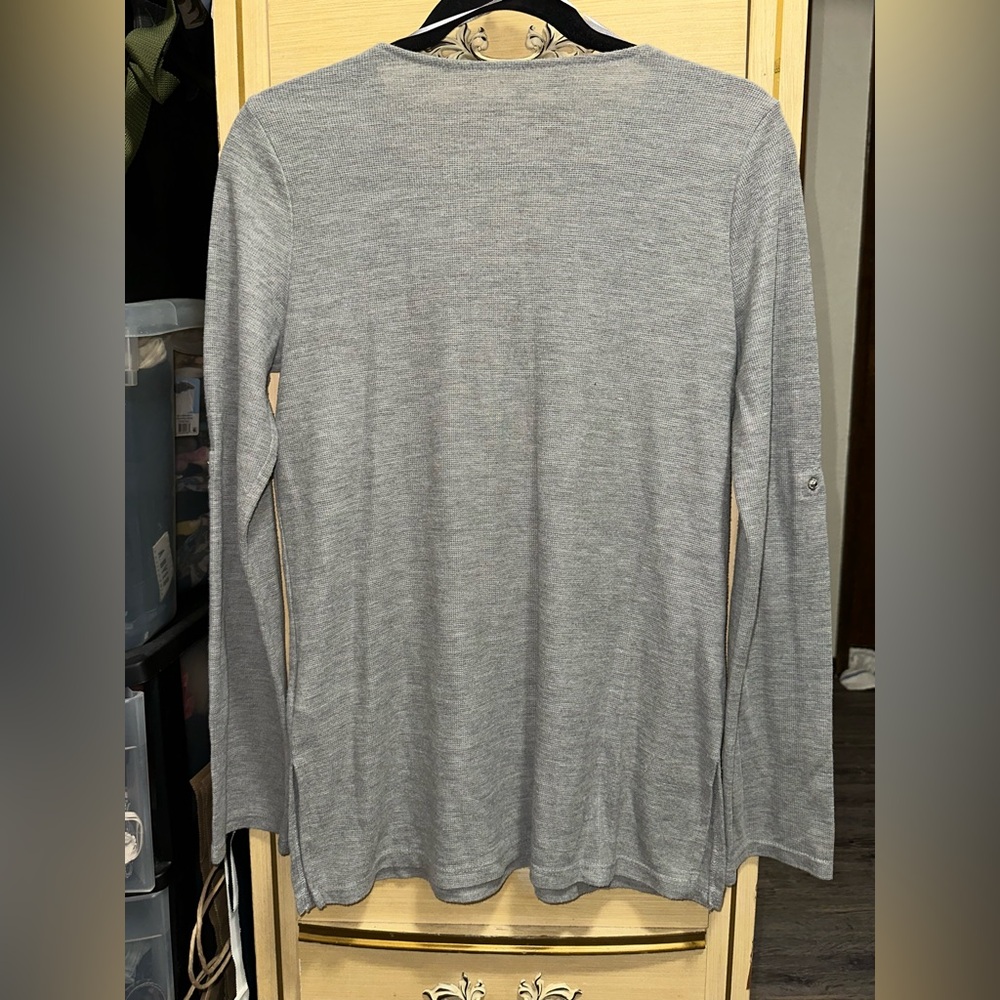 Michael Kors Gray Lace-Up Long Sleeve Top Size Medium - Picture 2 of 7